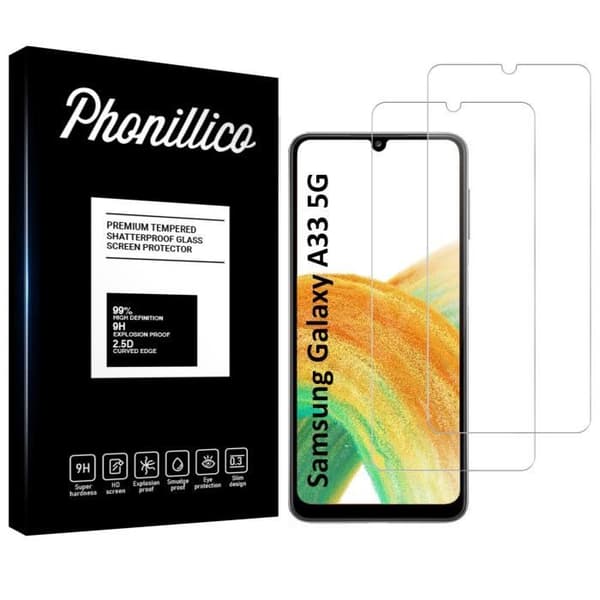 Härdat Glas för Samsung Galaxy A33 5G [Pack 2] Skyddande Skärmfilm Phonillico®