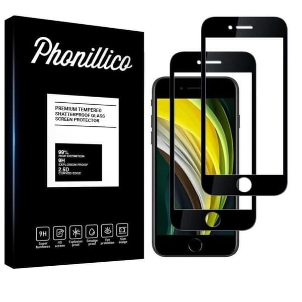 Härdat Glas för iPhone SE 2022 [Pack 2] Transparent Heltäckande Svart Kant Skärm Skydd Phonillico®