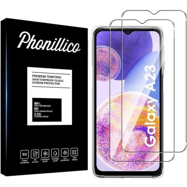 Härdat Glas för Samsung Galaxy A23 [Pack 2] Skärmskydd Film Phonillico®