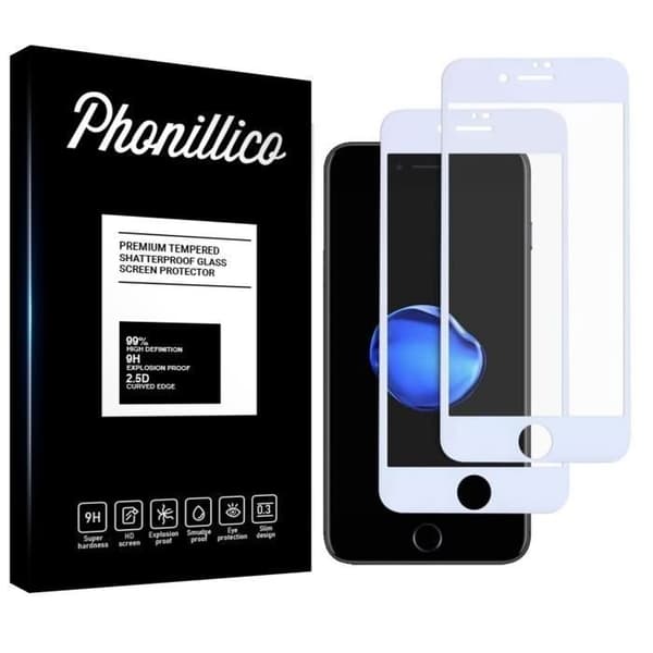 Härdat glas för iPhone SE 2022 [Pack 2] Transparent helfilm Vit kant Skärmskydd Phonillico®