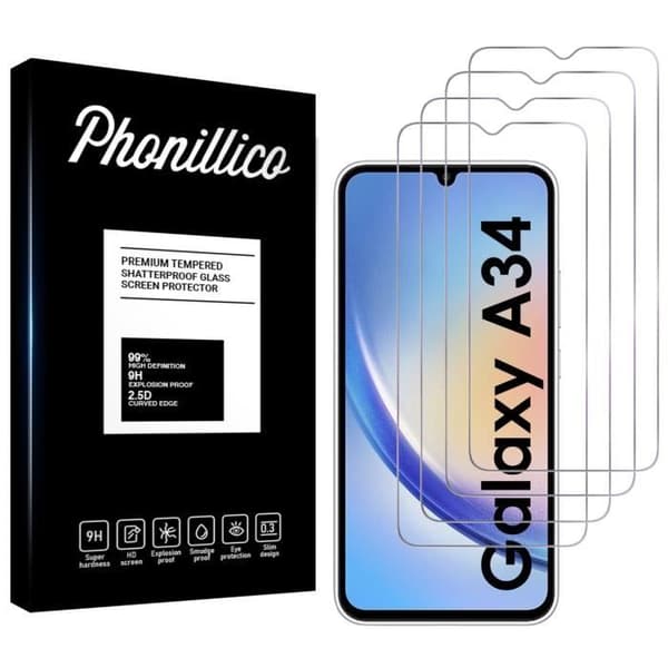 Härdat glas för Samsung Galaxy A34 5G [Pack 4] Displayskyddsfilm Phonillico®