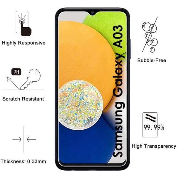 Härdat Glas för Samsung A03 [Pack 2] Skyddsglasfilm Phonillico®