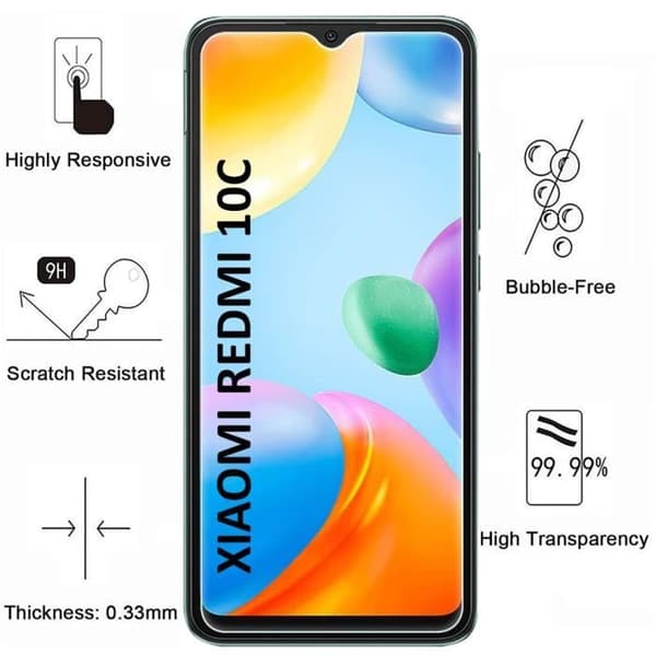 Härdat Glas för Xiaomi REDMI 10C [Pack 2] Skyddsskärm Film Phonillico®