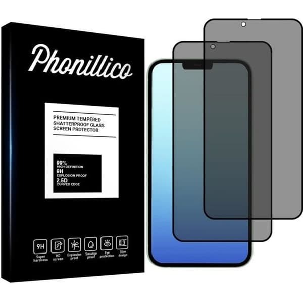 Härdat Glas för iPhone 14 [Pack 2] Svart Anti-Spion Film Skärm Skydd Phonillico®