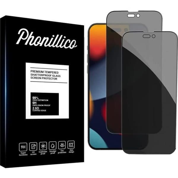 Tempererat Glas för iPhone 14 PRO [Pack 2] Svart Antispy Film Skärm Skydd Phonillico®