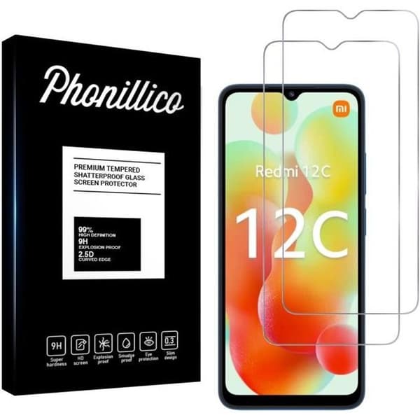 Härdat glas för Xiaomi Redmi 12C [Pack 2] Skärmskydd Film Phonillico®
