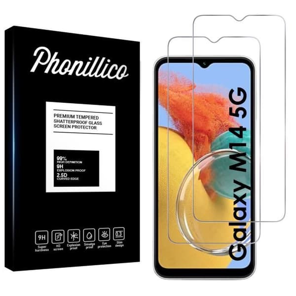 Härdat Glas för Samsung Galaxy M14 5G [Pack 2] Skärmskydd Film Phonillico®