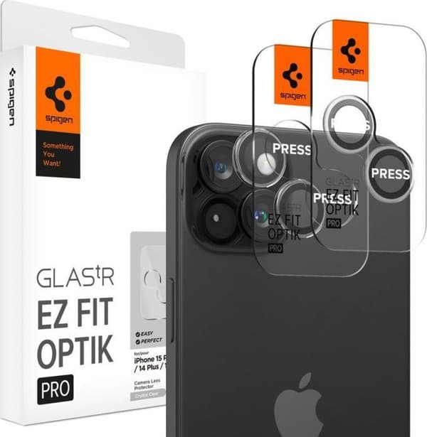 Spigen - AGL06918 - Glass tR EZ Fit Optik Pro, 2-pack, transparent - iPhone 15/15 Plus/14/14 Plus
