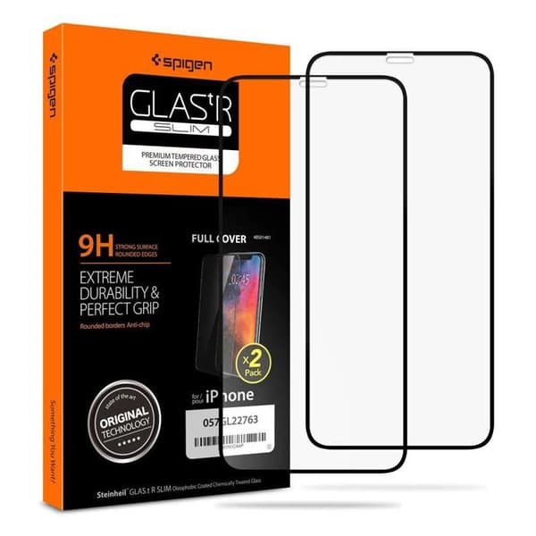 Härdat glas Glas.TR Slim (pack om 2) iPhone X / XS / 11 PRO - Spigen - Svart
