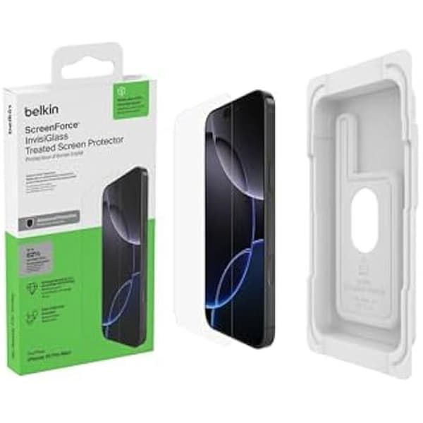 Skärmskydd - BELKIN - InvisiGlass - iPhone 16 Pro Max - Repellande - 0,29 mm - Easy Align