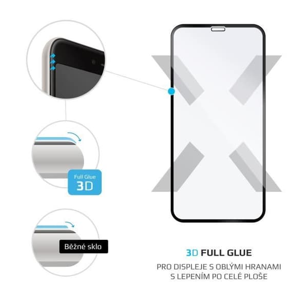 Härdat glas FIXED 3D Full-Cover för Apple iPhone X-XS-11 Pro, med lim över hela skärmen, dammtålig, svart