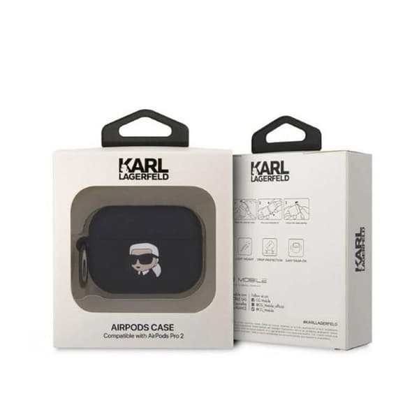 Coque Silicone - Karl Lagerfeld - NFT Karl Head 3D - AirPods Pro 2 - Svart - Avtagbar Klipp