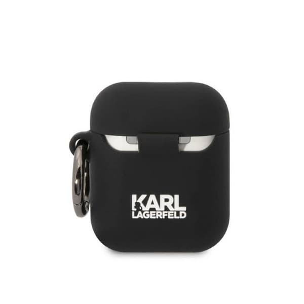 Silicone fodral - Karl Lagerfeld - NFT Karl Head 3D - AirPods 1/2 gen - Svart - Avtagbar klämma