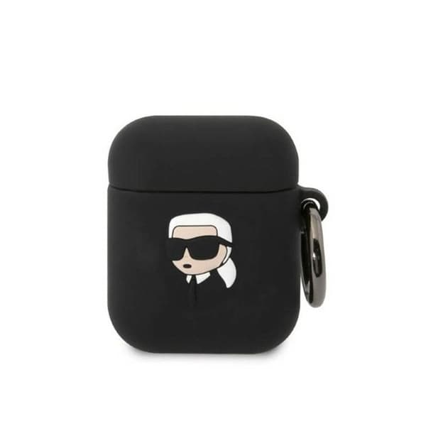 Silicone fodral - Karl Lagerfeld - NFT Karl Head 3D - AirPods 1/2 gen - Svart - Avtagbar klämma