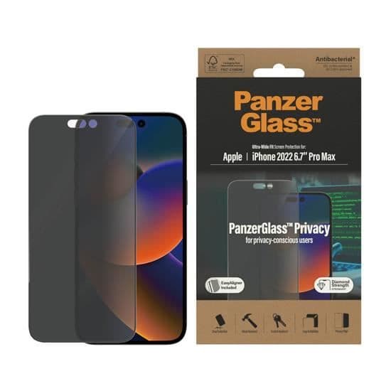 Skyddsglas - PanzerGlass - iPhone 14 Pro Max - Svart - Integritetsfilter - Repfast