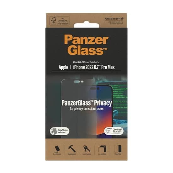 Skyddsglas - PanzerGlass - iPhone 14 Pro Max - Svart - Integritetsfilter - Repfast
