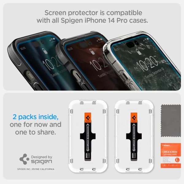 Skärmskydd - SPIGEN - GLASTR Fit - iPhone 14 Pro - Härdat glas - Applikator ingår