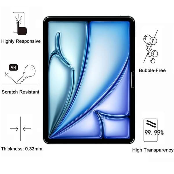 Härdat glas - Phonillico® - iPad Air 13 tum M3 2025 - Paket med 2 - Repbeständig - Rengöringsdukar inkluderade