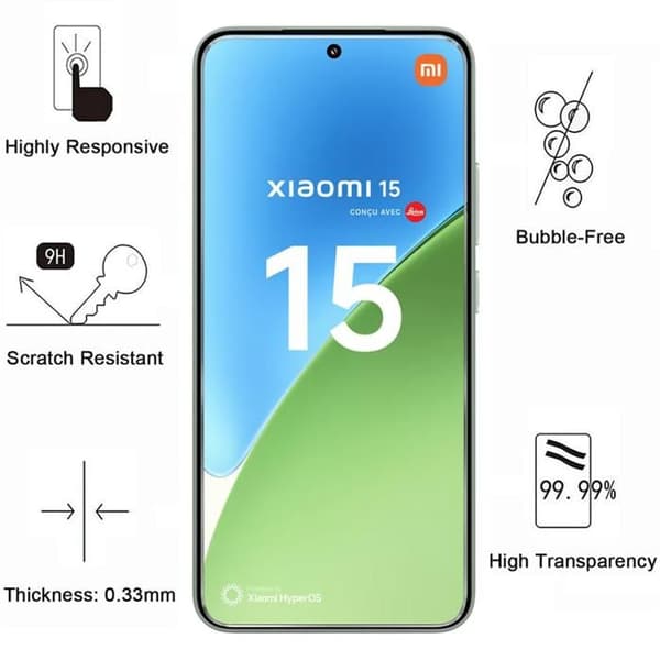 Härdat Glas - Phonillico® - Xiaomi 15 - Pack om 4 - Repellerande mot repor - Skärmskydd