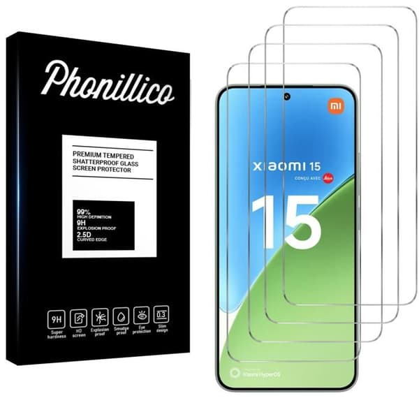 Härdat Glas - Phonillico® - Xiaomi 15 - Pack om 4 - Repellerande mot repor - Skärmskydd