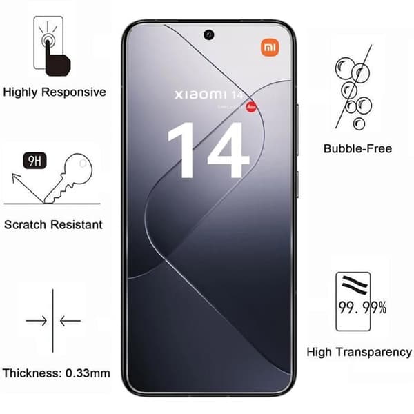 Härdat Glas - Phonillico® - Xiaomi 14 - Pack om 4 - Repellerande mot repor - Skärmskydd