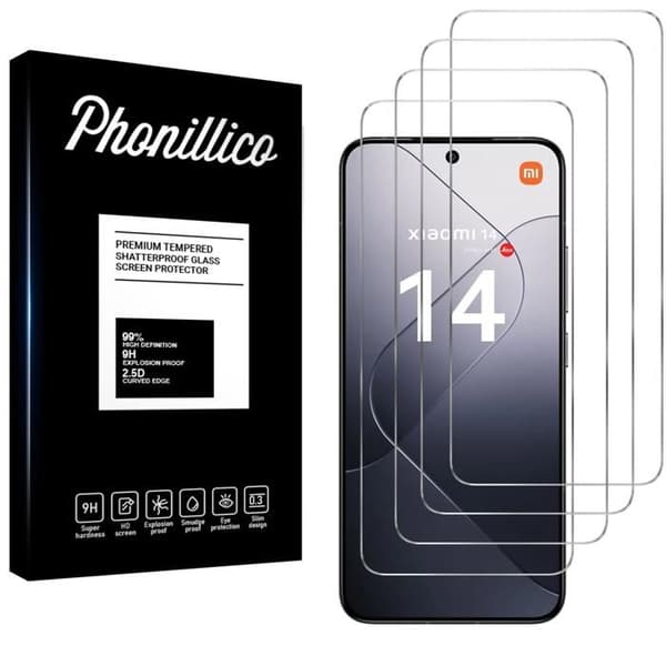 Härdat Glas - Phonillico® - Xiaomi 14 - Pack om 4 - Repellerande mot repor - Skärmskydd