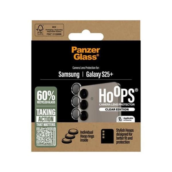 Skyddande objektiv för kamera för Galaxy S25 Plus Stötbeständigt Panzer Glass Svart genomskinlig