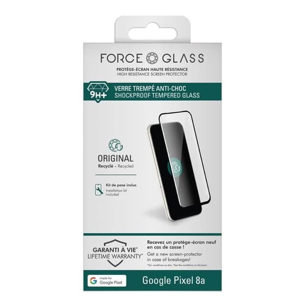 Skärmskydd - FORCE GLASS - Google Pixel 8a - Härdat glas 2.5D - Stötsäker - 9H+ Transparent