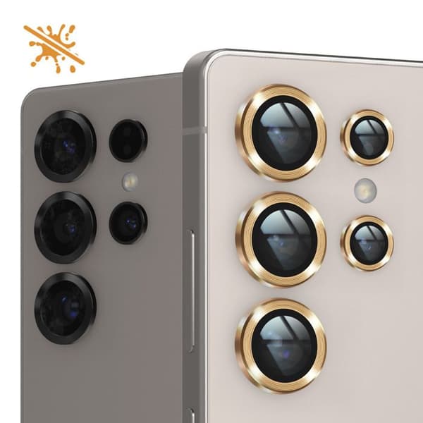 Härdat glas kamera för Samsung Galaxy S25 Ultra, repfria, guld.