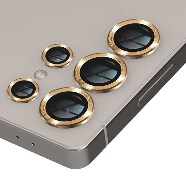 Härdat glas kamera för Samsung Galaxy S25 Ultra, repfria, guld.