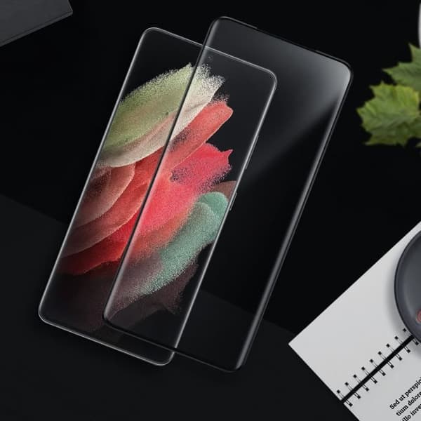 Glas för Samsung Galaxy S21 Ultrahärdat glas Fasad kant Full Adhesion Svart