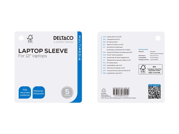 DELTACO - Notebookhylster - resirkulert - 12" - svart