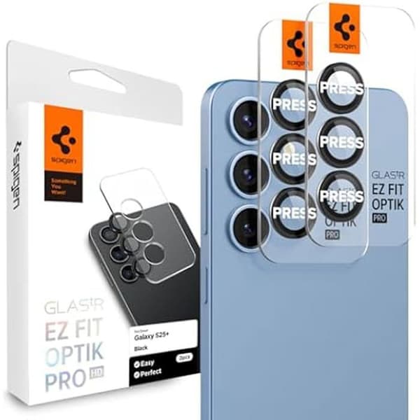 Spigen GLAStR EZ-Fit Optik Pro HD 2-pack skärmskydd för kameralinse till Samsung Galaxy S25 Plus Svart