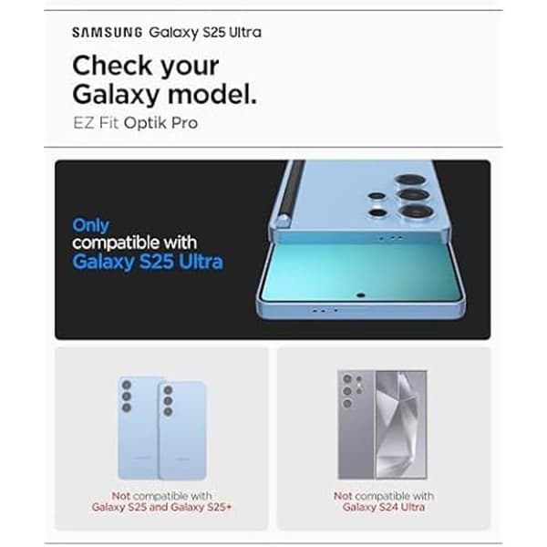 SPIGEN EZ Fit Optik Pro HD - Kameralinsskydd för Samsung Galaxy S25 Ultra, installationsbricka med