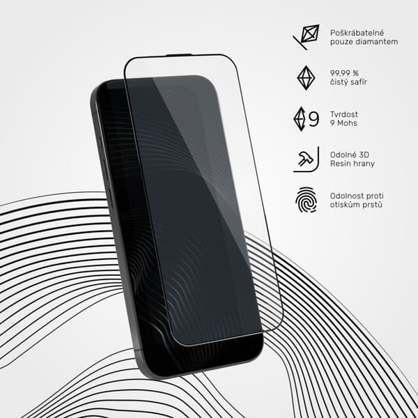 UNUM SapphireShield 3D skyddsglas med installationsram för iPhone 15/16
