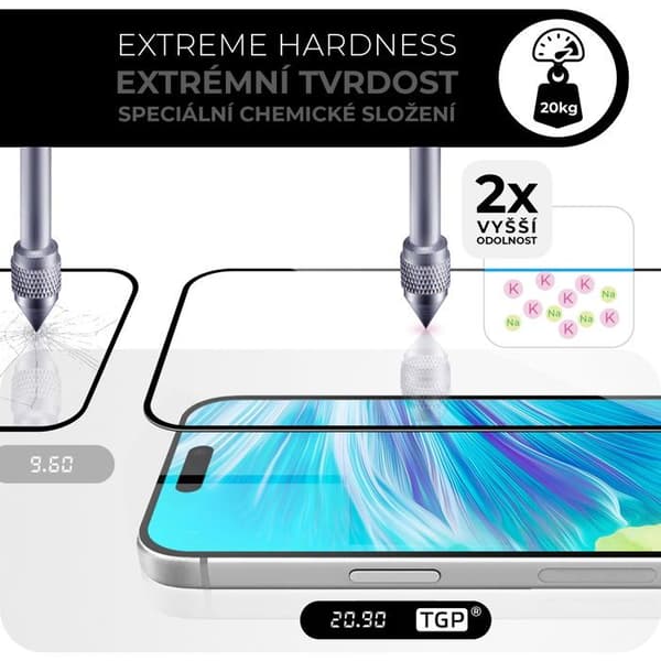Skyddande härdat glas för iPhone 16 Pro, EXTREME EDITION med applicator för ökad hårdhet