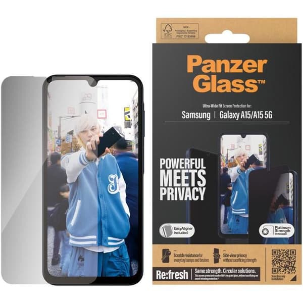 PanzerGlass Integritetsglas Samsung Galaxy A15/A15 5G med installationsram