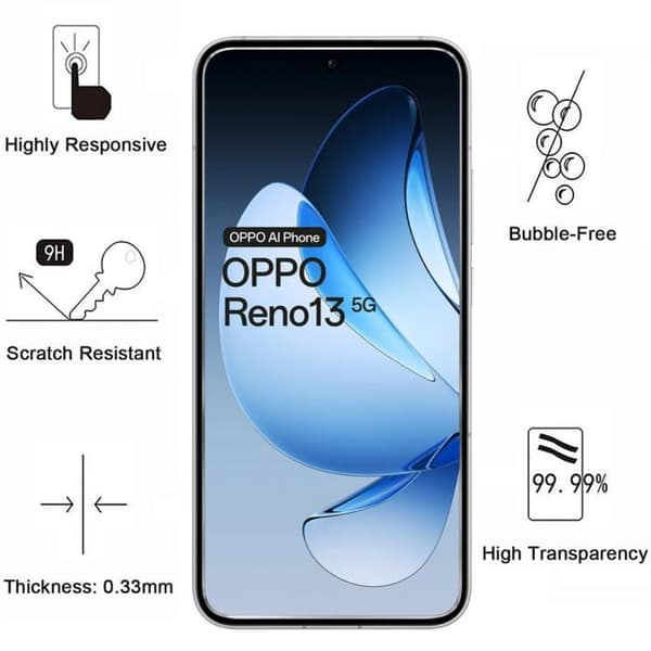 Härdat Glas - Phonillico® - Oppo Reno 13 5G - Pack med 2 - Repellerande mot repor - Transparent