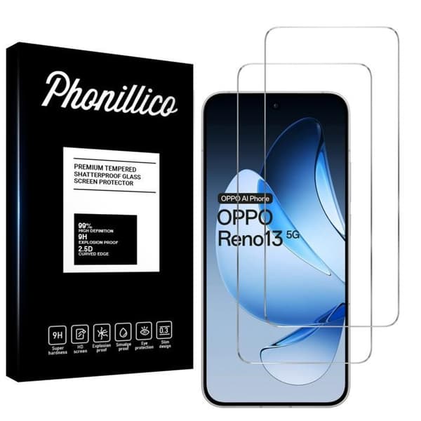 Härdat Glas - Phonillico® - Oppo Reno 13 5G - Pack med 2 - Repellerande mot repor - Transparent