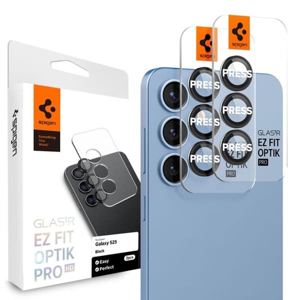 Pack Spigen Optik Pro GLAS.TR EZ Fit Kamera Protector 2Lins Protector för Samsung Galaxy S25 (2 st) (Svart)