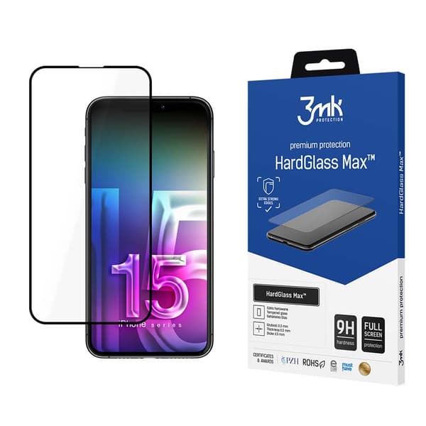 3mk HardGlass Max - Hærdet glas til iPhone 15 (sort)