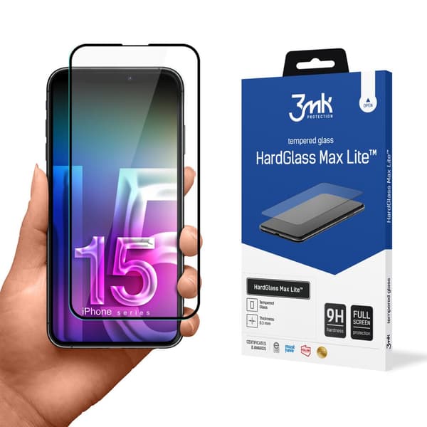 3mk HardGlass Max Lite - hærdet glas til iPhone 15 Pro (sort)