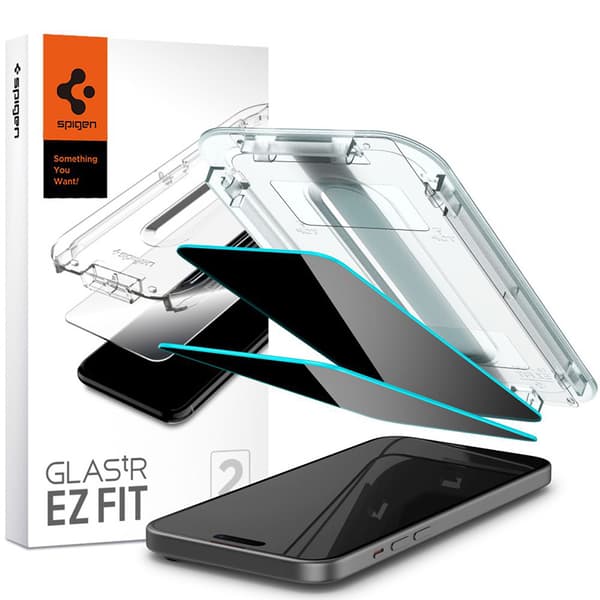 SpigenGLAS.TREZFITPrivacy2-Pack-KarkaistulasitietosuojasuodattimellaiPhone15:lle2kpl