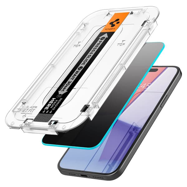Spigen GLAS.TR EZ FIT Privacy - Hærdet glas med privatlivsfilter til iPhone 15