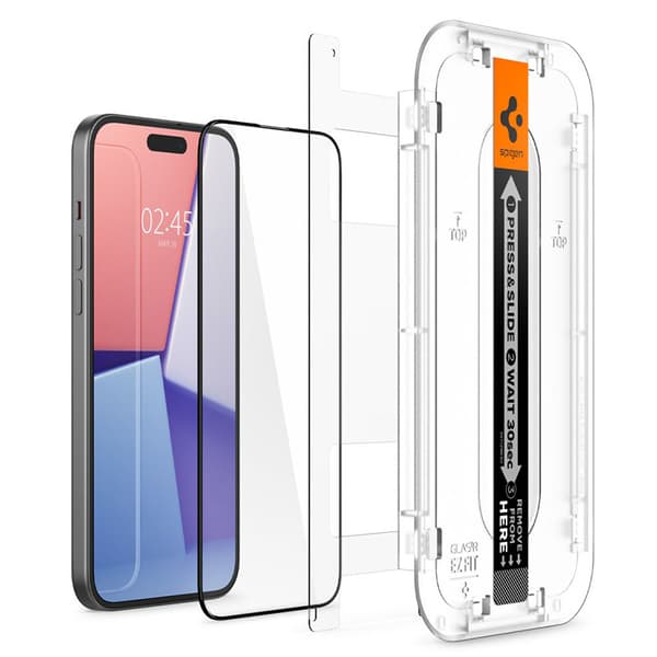 Spigen GLAS.TR EZ FIT FC - Hærdet glas til iPhone 15 (sort stel)