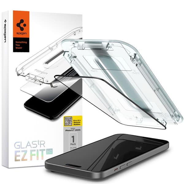 Spigen GLAS.TR EZ FIT FC - Hærdet glas til iPhone 15 (sort stel)