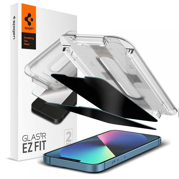 Spigen GLAS.TR EZ FIT Privacy 2-Pack - Hærdet glas med privatlivsfilter til iPhone 14 / iPhone 13 Pro / iPhone 13 2 stk.