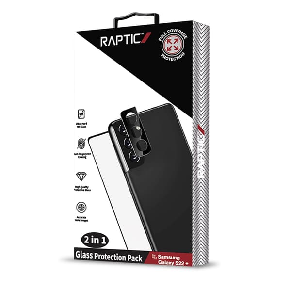 Raptic Glass 2 in 1 -pakkaussarja Samsung Galaxy S22+:lle (näytönsuoja + kameran linssisuoja)