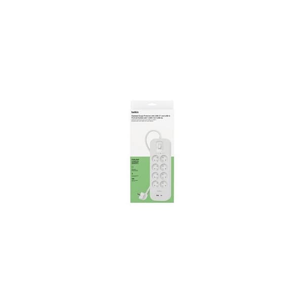 Överspänningsskydd - Belkin - Modell 8 Uttag - 1 USB-C - 1 USB-A - Färg Vit
