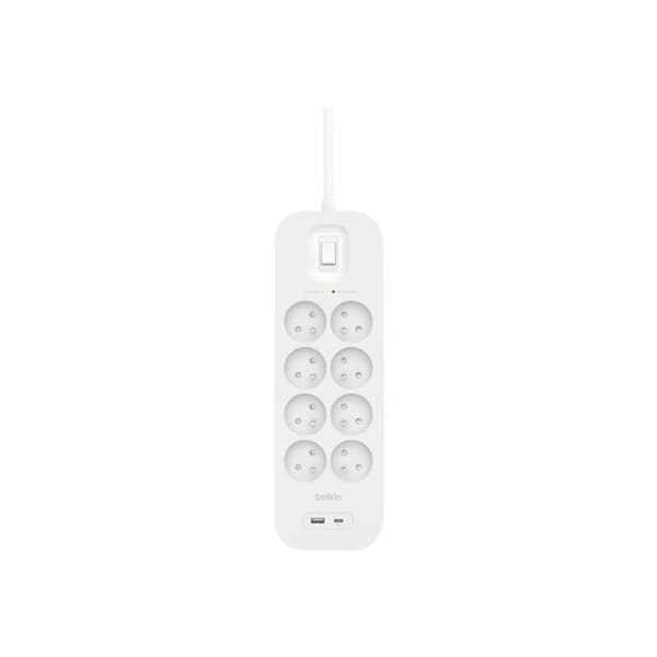 Överspänningsskydd - Belkin - Modell 8 Uttag - 1 USB-C - 1 USB-A - Färg Vit